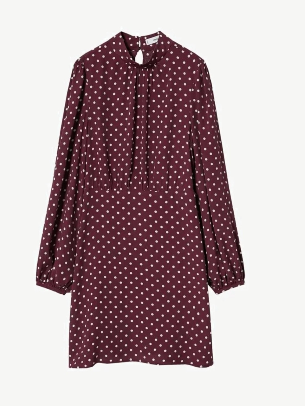 Mango Burgundy Polka Dot Long-Sleeve Dress
